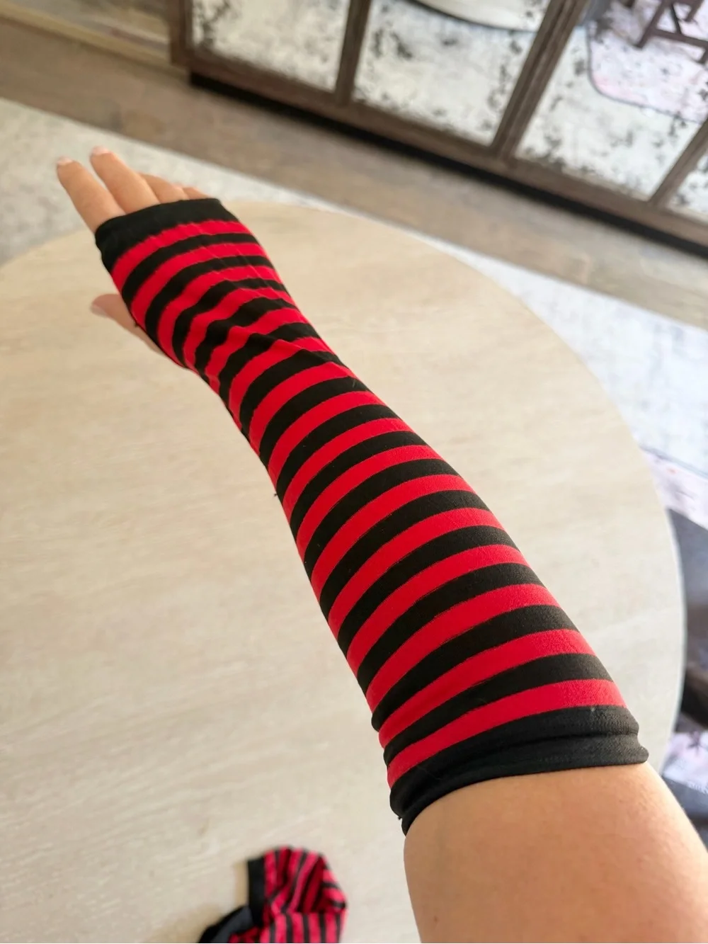 Black & Red Striped fingerless Arm Sleeves / Gloves